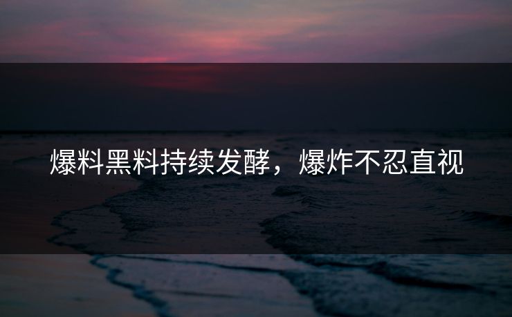 爆料黑料持续发酵，爆炸不忍直视