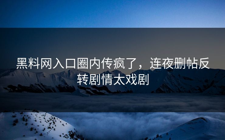 黑料网入口圈内传疯了，连夜删帖反转剧情太戏剧