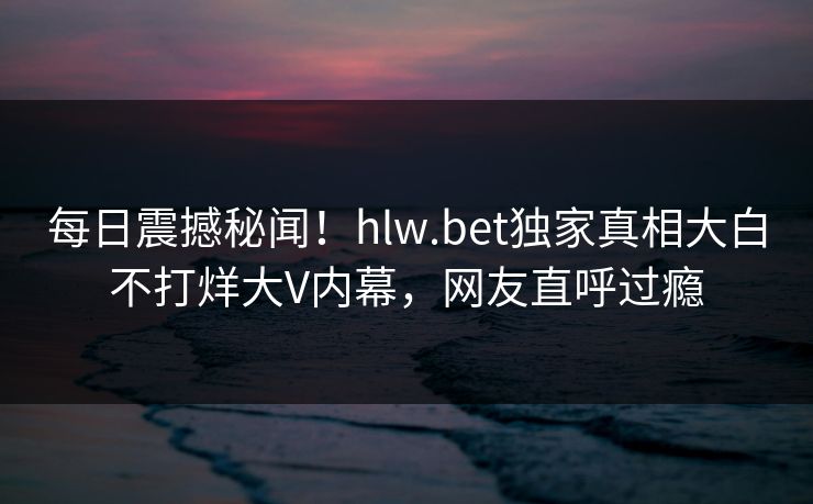 每日震撼秘闻！hlw.bet独家真相大白不打烊大V内幕，网友直呼过瘾