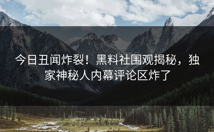 今日丑闻炸裂！黑料社围观揭秘，独家神秘人内幕评论区炸了