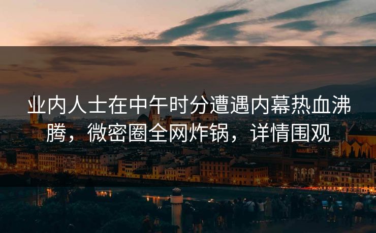 业内人士在中午时分遭遇内幕热血沸腾，微密圈全网炸锅，详情围观