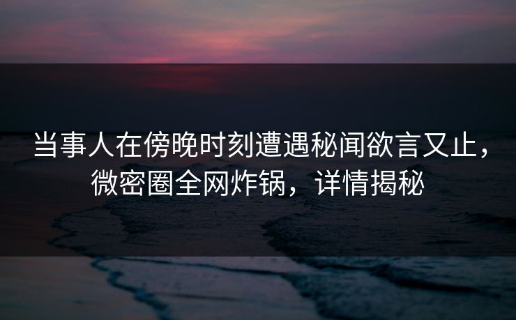 当事人在傍晚时刻遭遇秘闻欲言又止，微密圈全网炸锅，详情揭秘