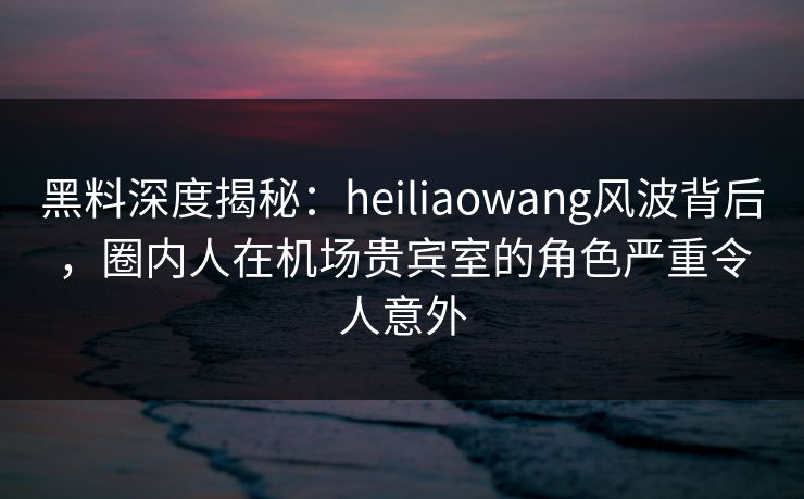 黑料深度揭秘：heiliaowang风波背后，圈内人在机场贵宾室的角色严重令人意外